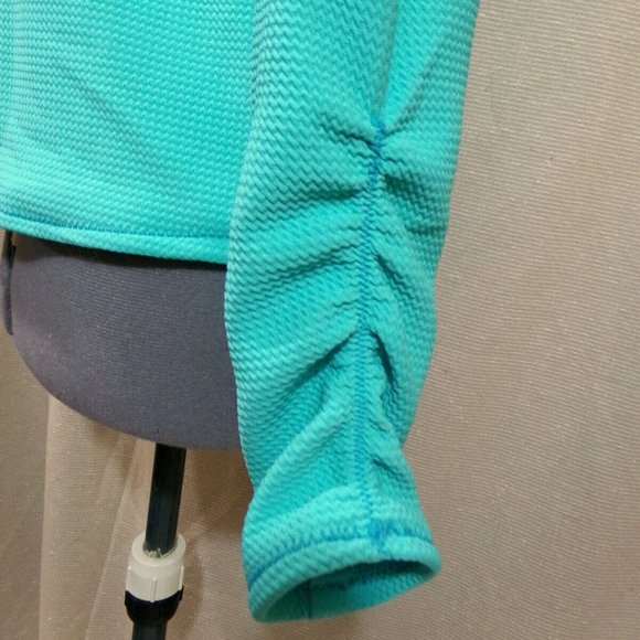 New Lace up Henley T-shirt Top XS Mint Green Bullet texture fabric Ruched sleeve - Picture 7 of 9